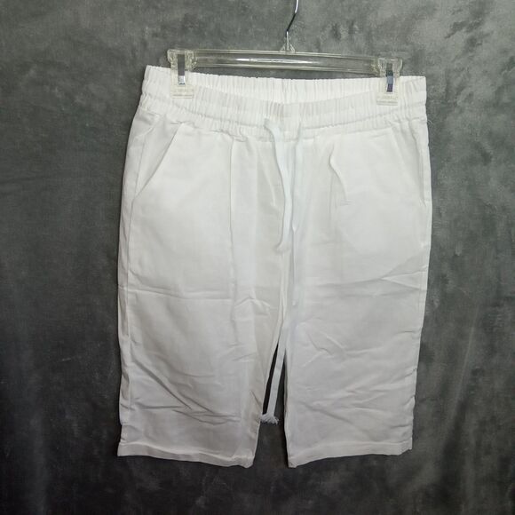 Unbranded Womens Medium Shorts White Pocket Electric Waistband Drawstring - Picture 1 of 6